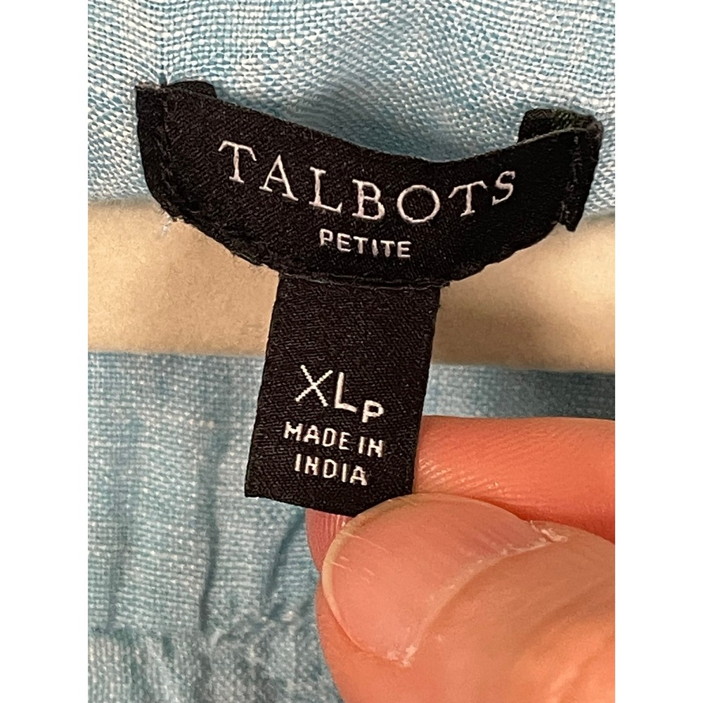 Talbots Womens XLP Blue Linen Roll Tab Sleeve Split Neck Button Tunic Top - Picture 13 of 14
